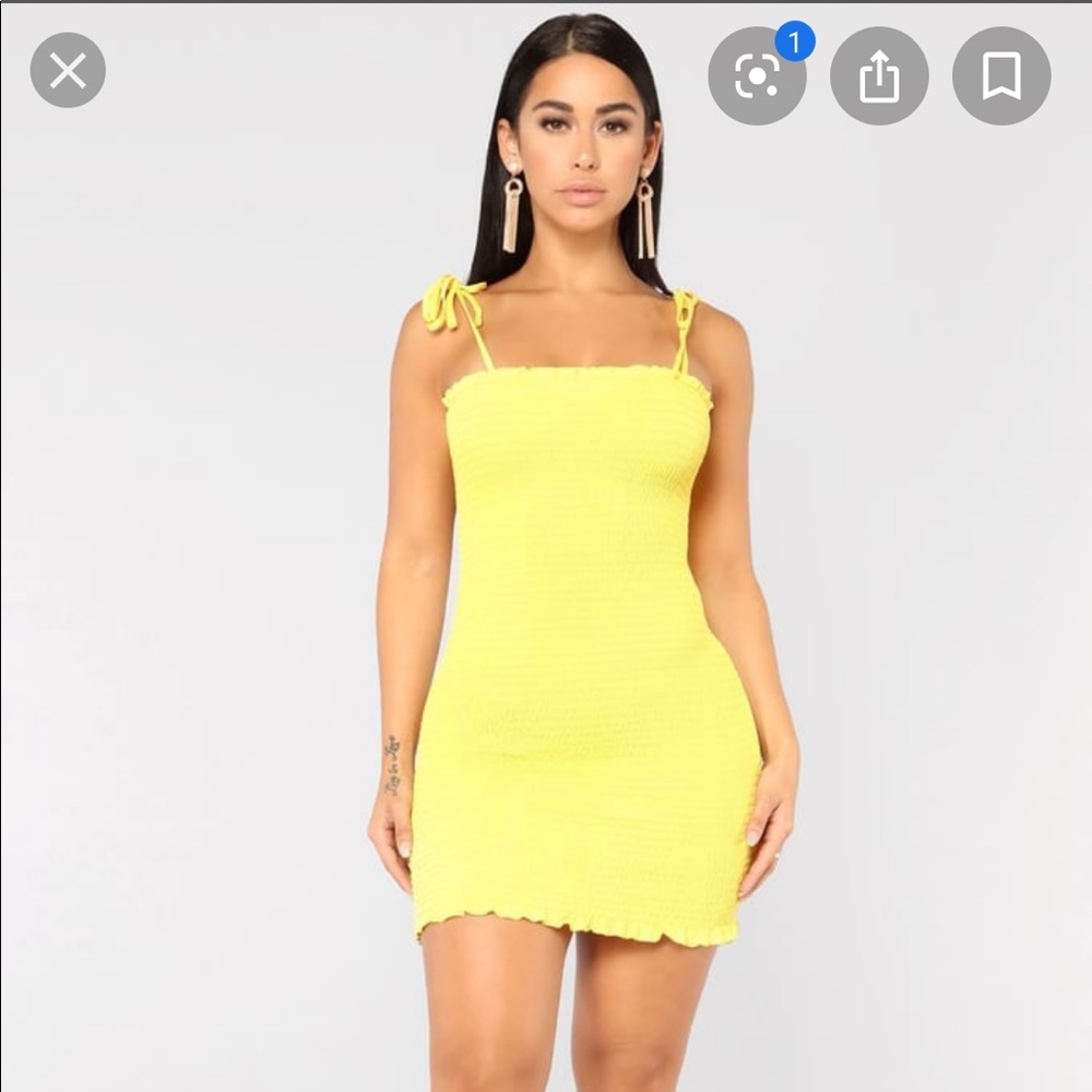 Fashion Nova Yellow Ruched Dress